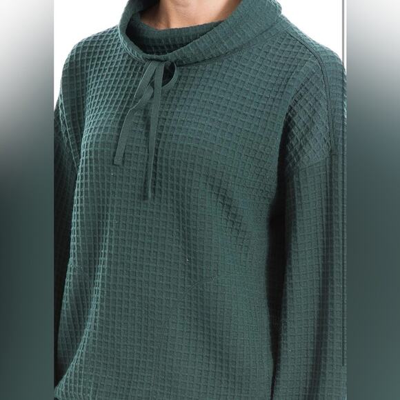 Max Studio Women's Cowl Neck Long Sleeve Waffle Knit Pullover Forest Green XL - Picture 4 of 9